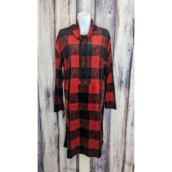 MEDIUM BUFFALO PLAID A456289 Carol Hochman Silky Velour Funnel Neck Nvty Lounger - Picture 1 of 2